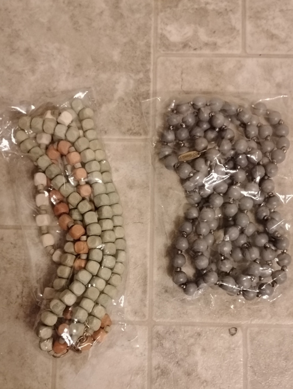 Green and Gray Decorative Wood Bead  Necklaces